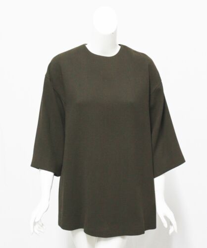 Vintage Custom Made Womens Brown Crepe Tunic 3/4 … - image 1