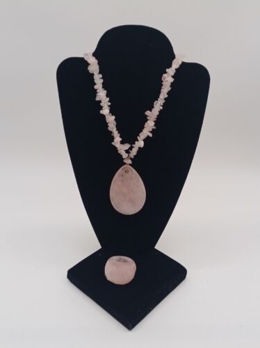 Rose Quartz Chunky Ring And Necklace Set Gemstone 