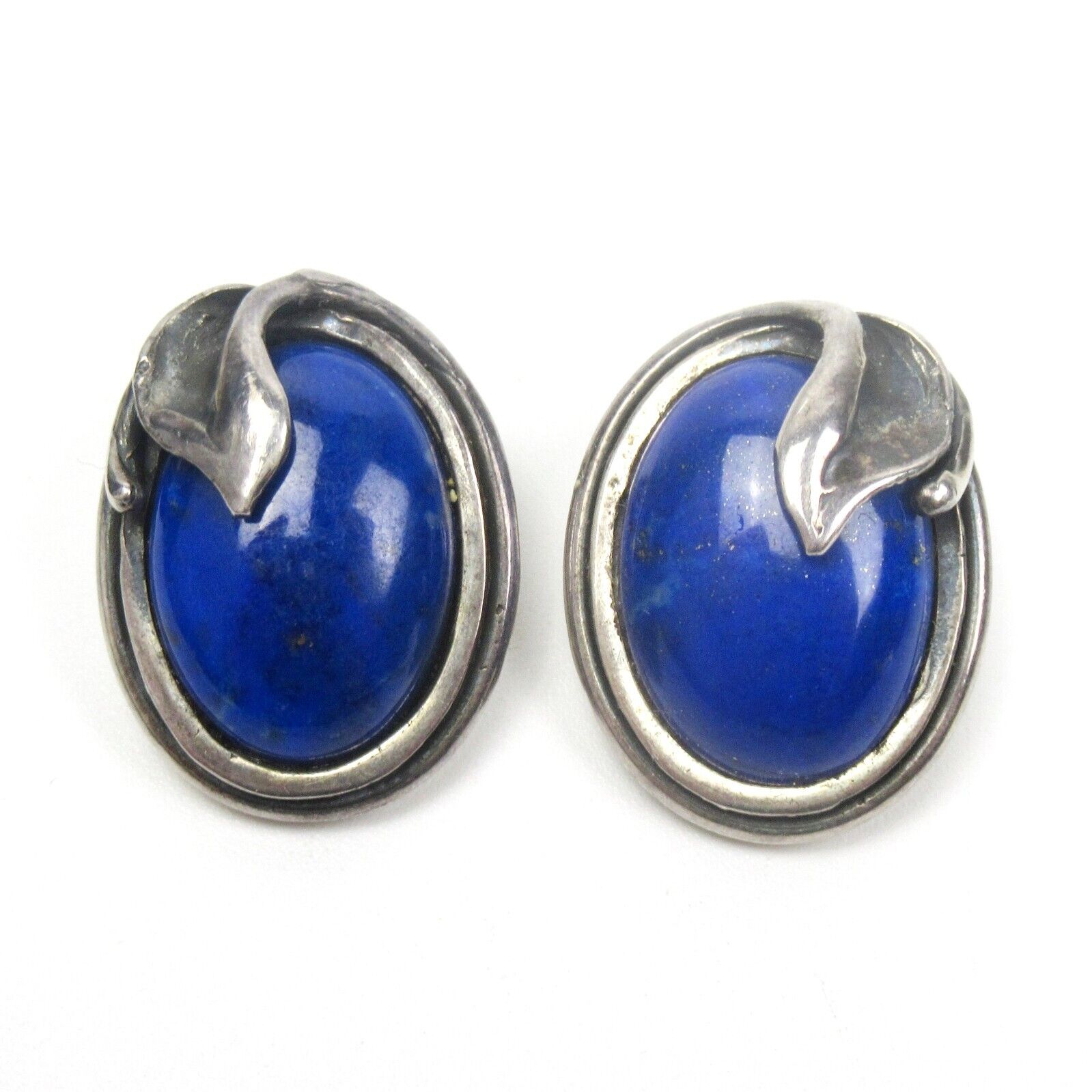 Indian Ear Clips 925 Sterling Silver Lapis Lazuli… - image 1