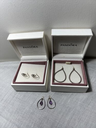 Pandora Compose Earrings Flower Post With Amethyst