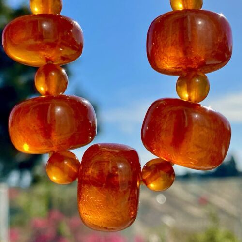 Vintage Baltic Dark Honey Amber Rondel Necklace G… - image 1