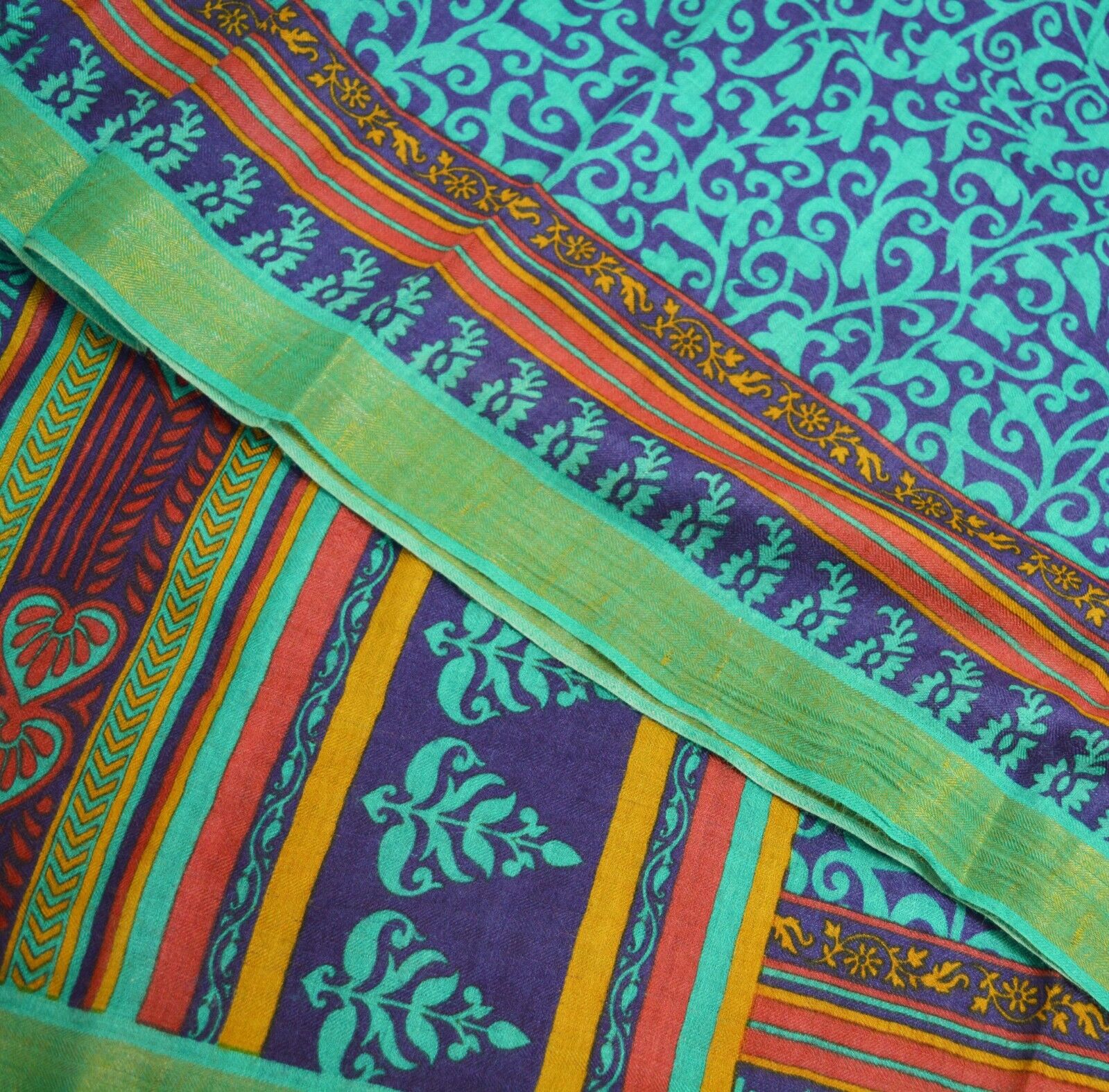 Vintage Blue & Green Heavy Saree Pure Woolen Wove… - image 10