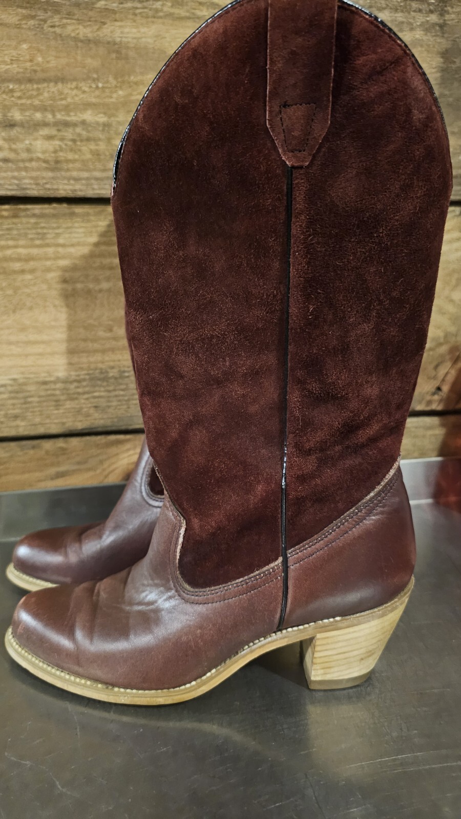 WOMENS WESTERN BOOTS Vintage BURGUNDY COGNAC Size… - image 8