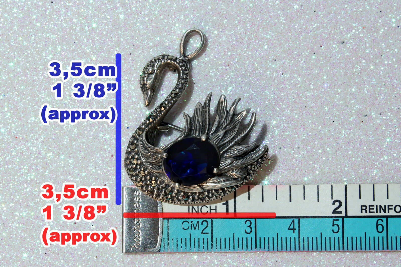 Vintage 925 Sterling Silver Marcasite SWAN 2 in 1… - image 6