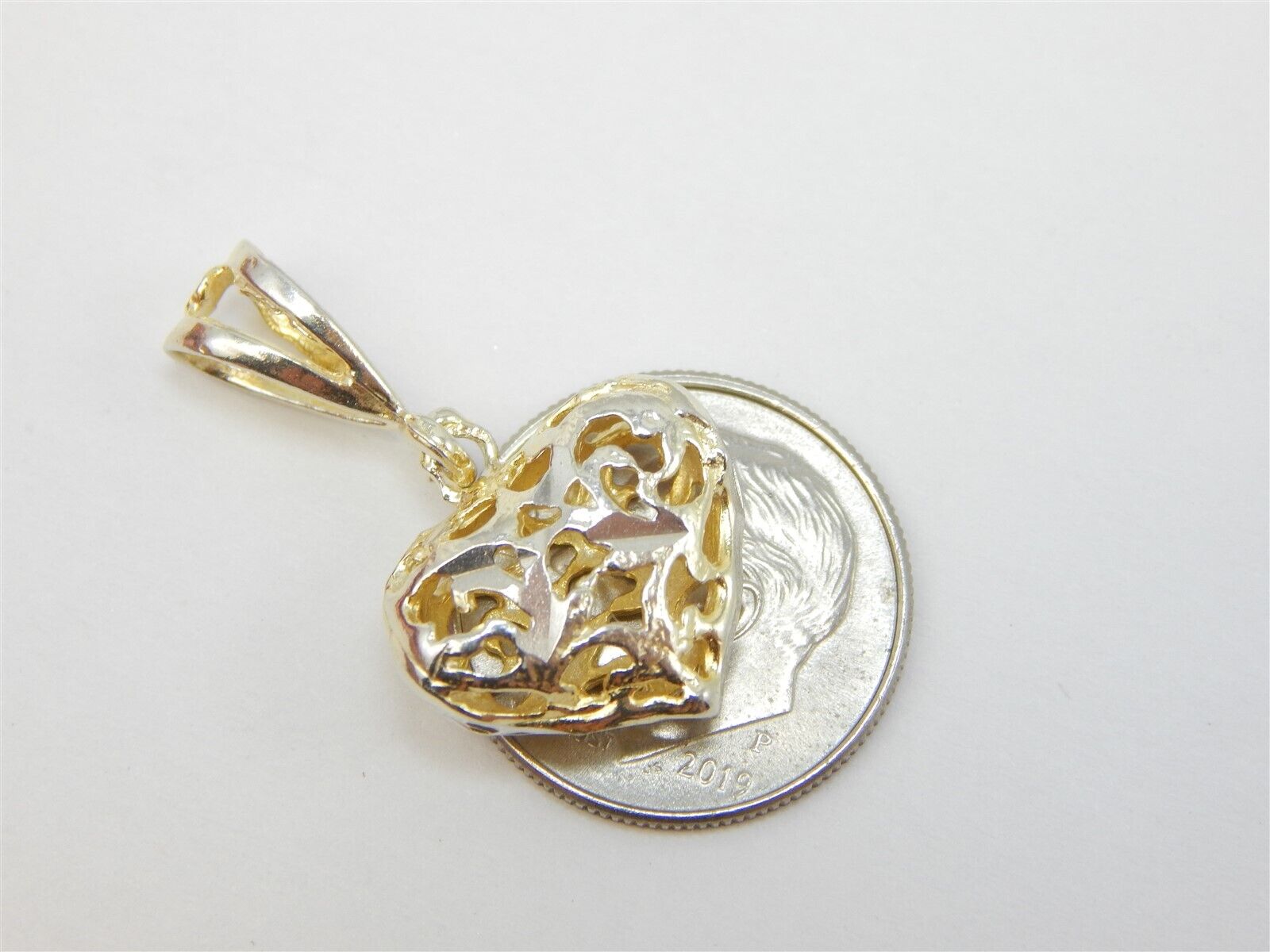 STERLING SILVER 925 TWO TONE FILIGREE HEART PENDA… - image 6