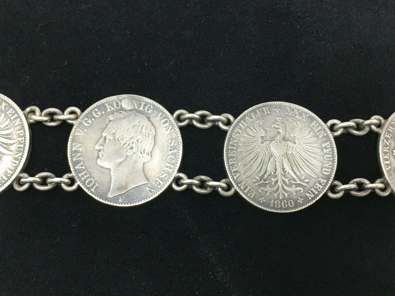 Antique Silver German States Thaler Coin Bracelet - image 12