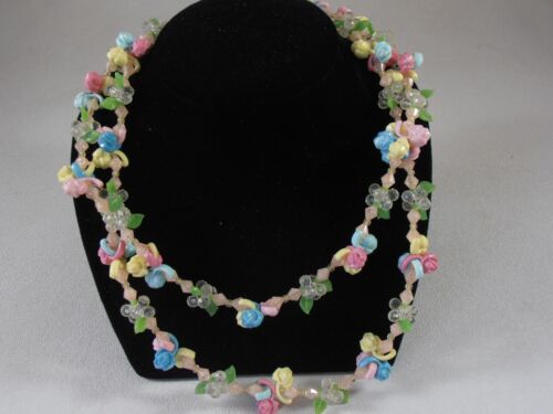 Vtg 1940s Plastic Pink Blue Fruit Salad Roses Mul… - image 1