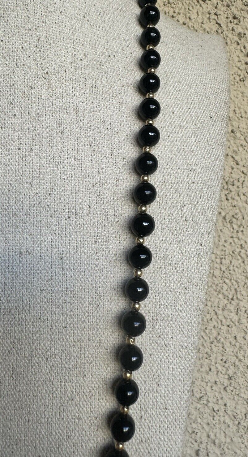 Vintage Black Onyx Bead with 14k Yellow Gold Long… - image 9