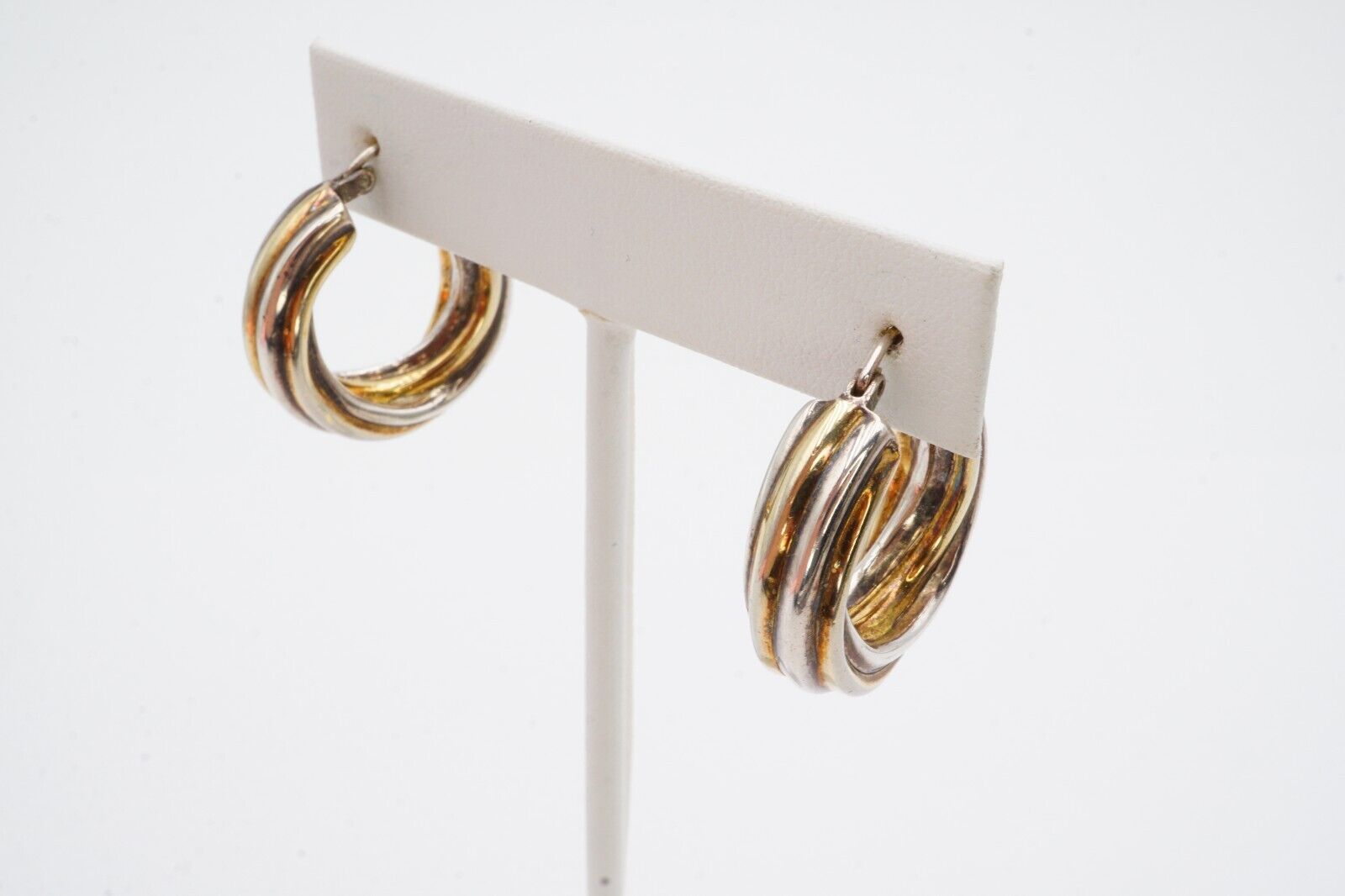 Sterling Silver 925 Hoop Earrings Two Tone - image 2