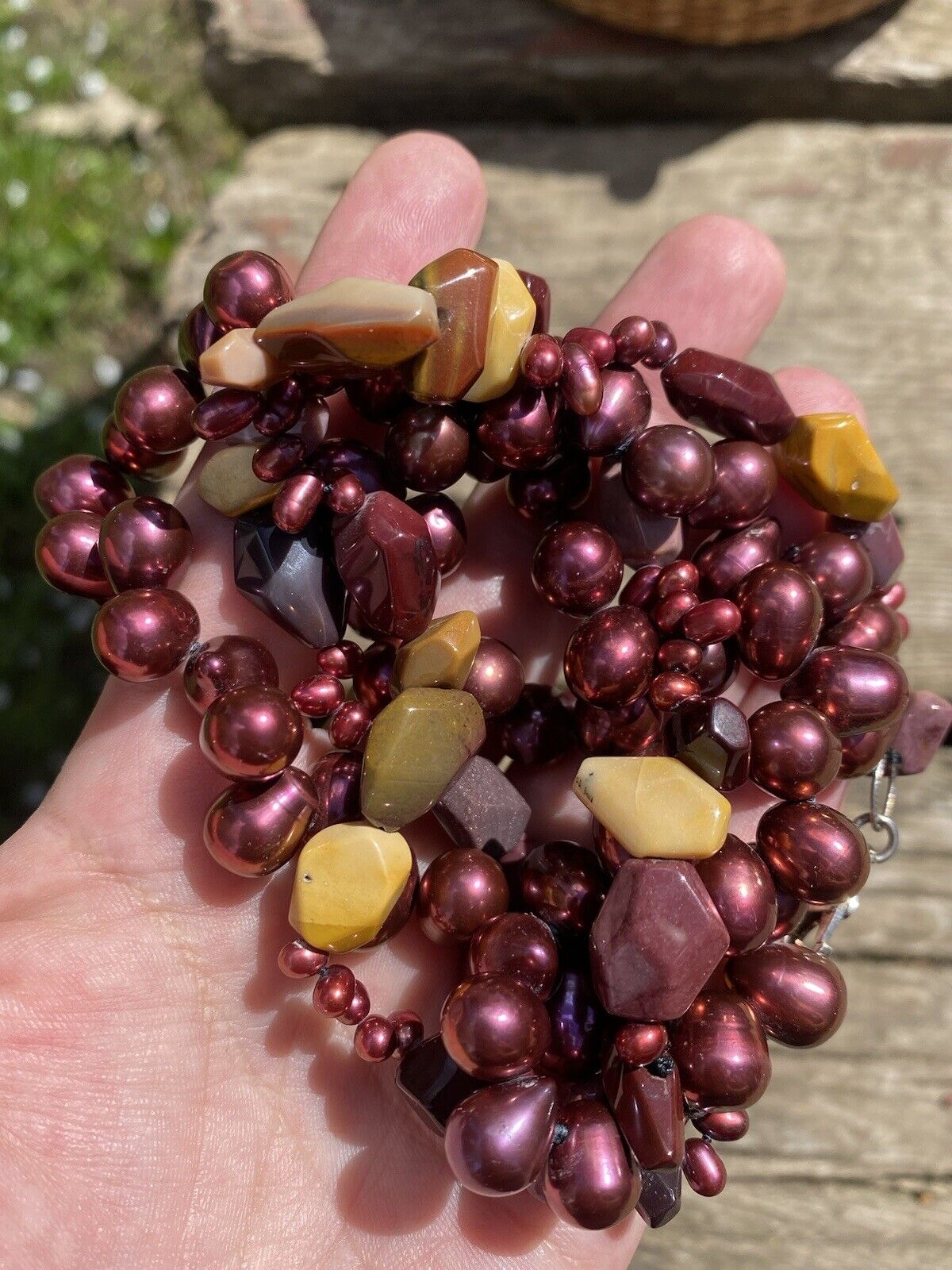 Vintage natural freshwater pearl + jasper stone M… - image 7