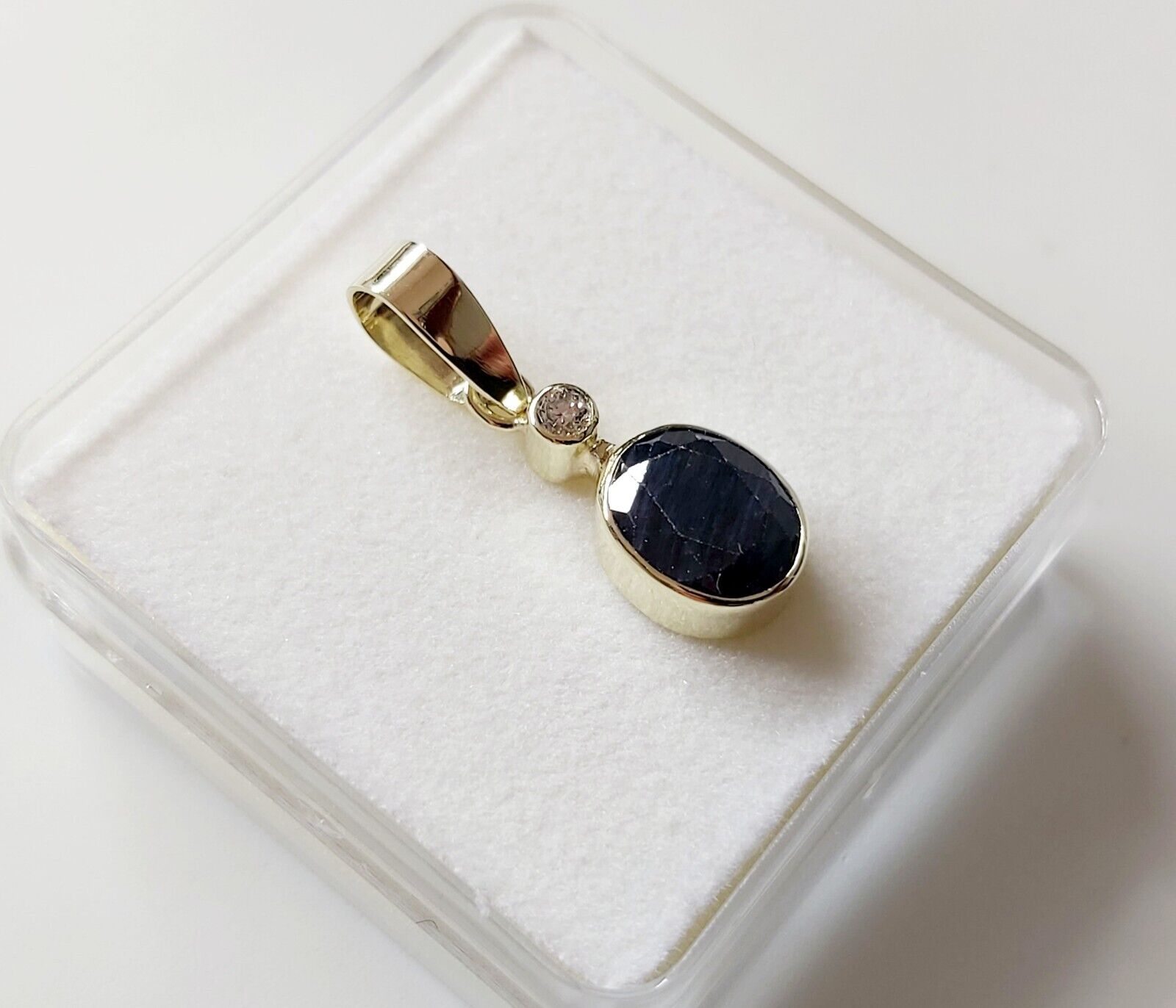 Solid 14K Yellow Gold Natural Dark Blue Sapphire … - image 2