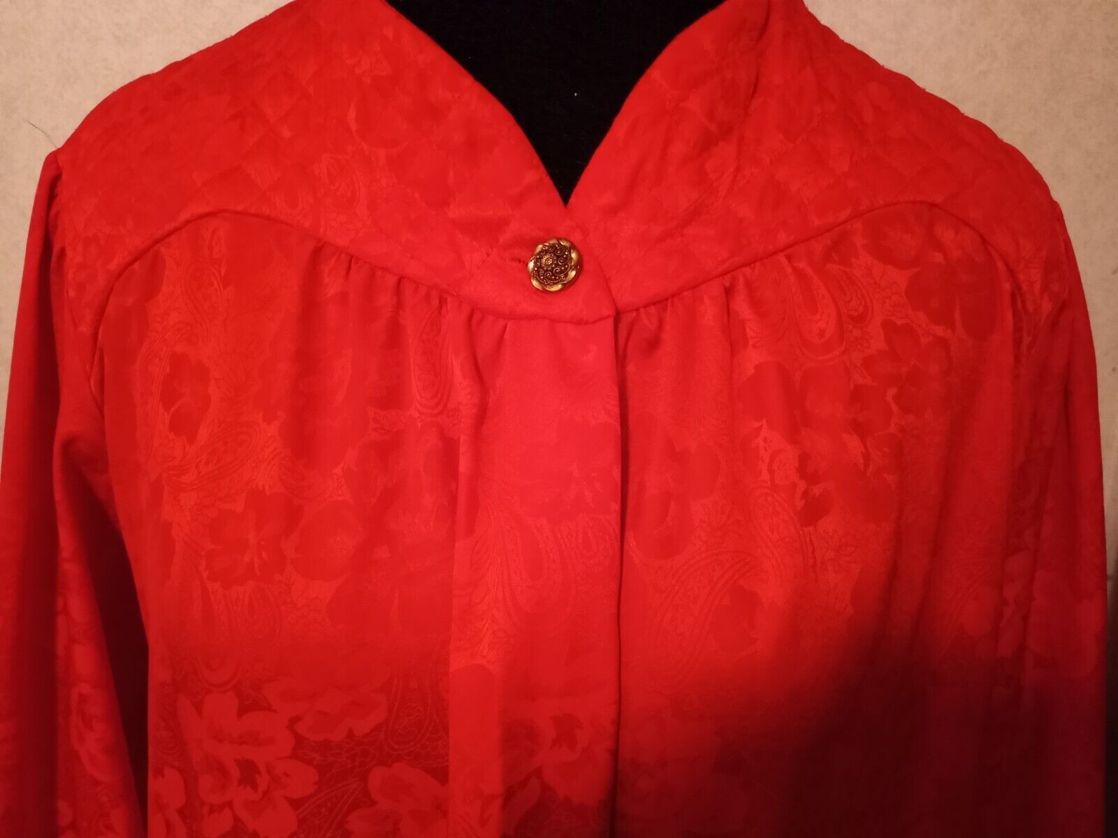 Vtg CHRISTIAN DIOR Sz L Satin Floral Paisley Red … - image 2