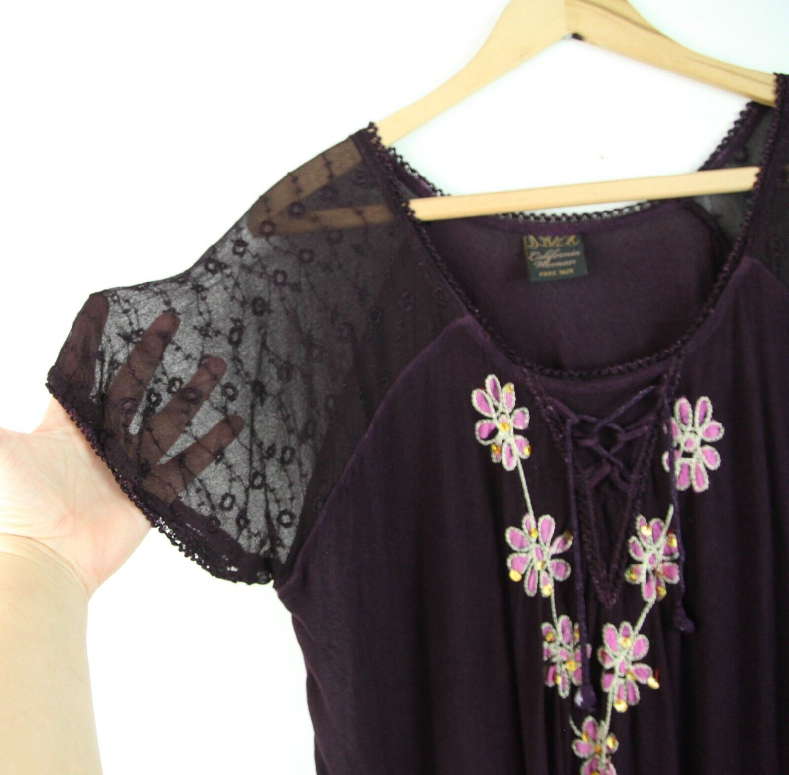 90s Y2K Tunic Dress Purple Rayon Fairy Beaded Fes… - image 2