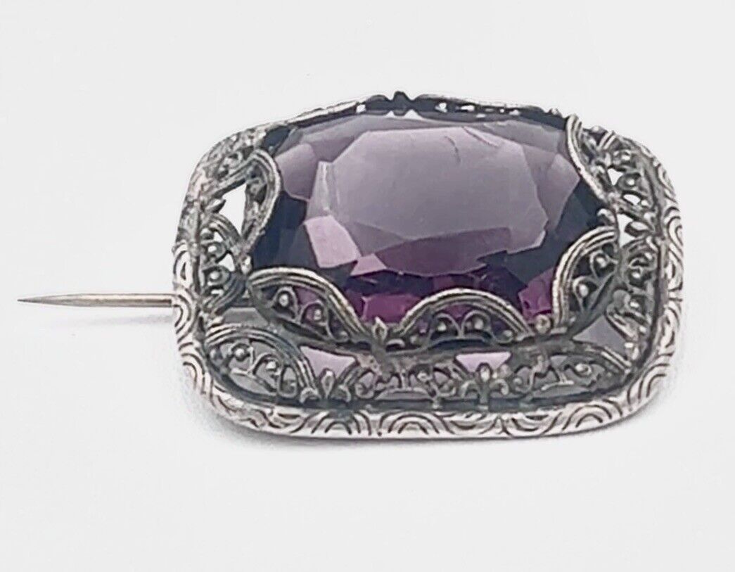 ANTIQUE Victorian  Amethyst Sterling Silver BROOC… - image 7