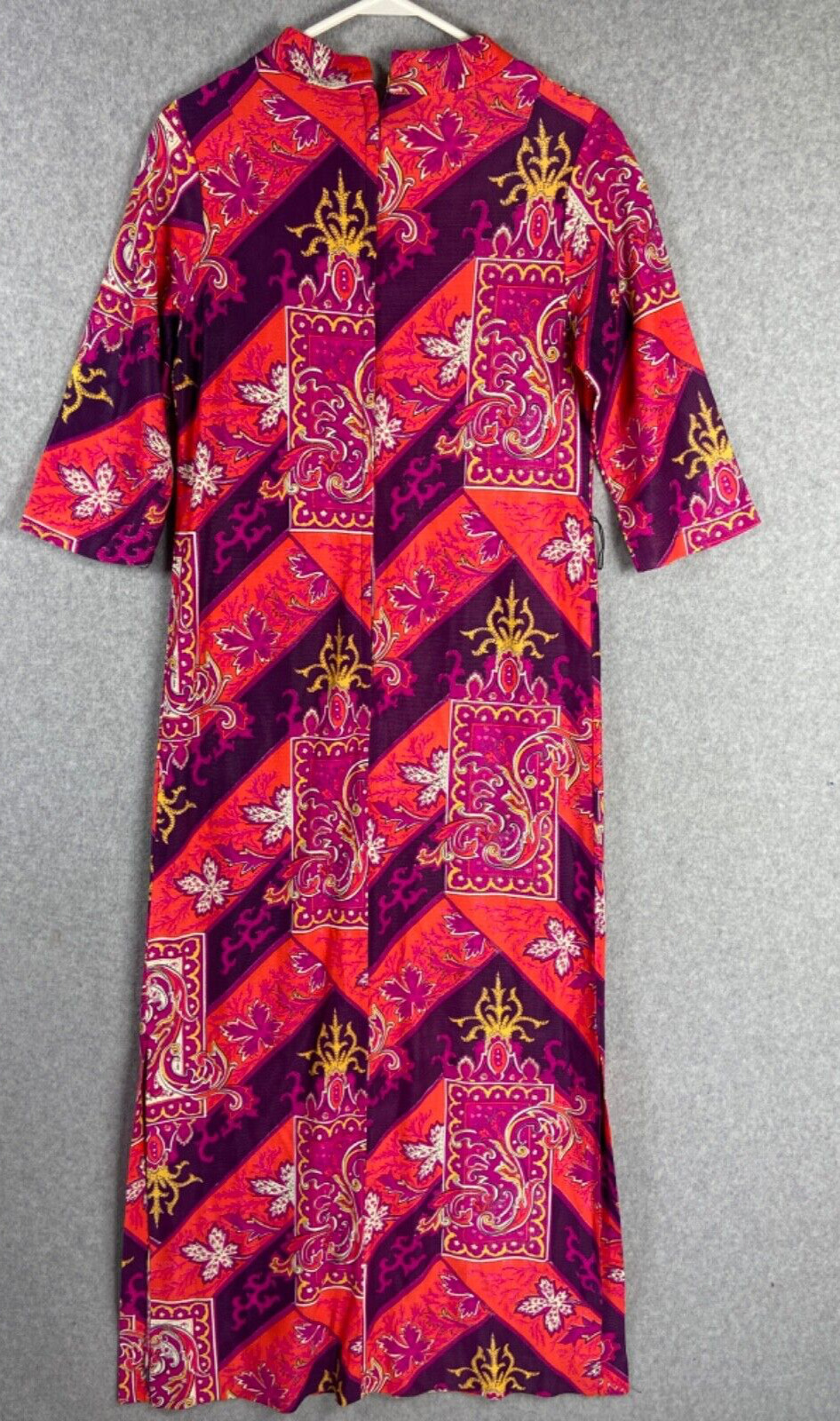 Vintage 60s 70s Caftan Dress Small Orange Purple … - image 5