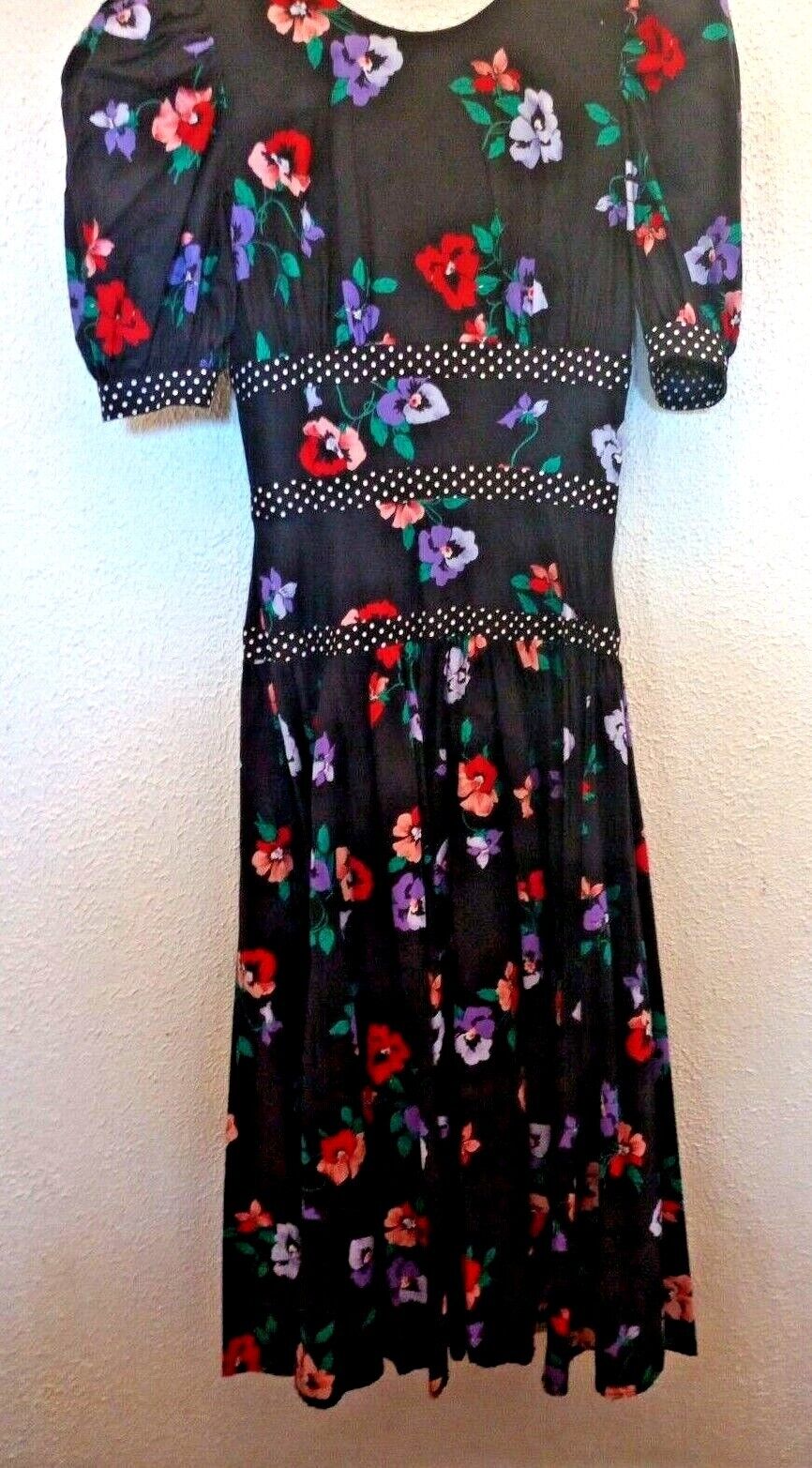 Vtg 80s Leslie Lucks Floral Maxi Dress Vneck Drop… - image 4