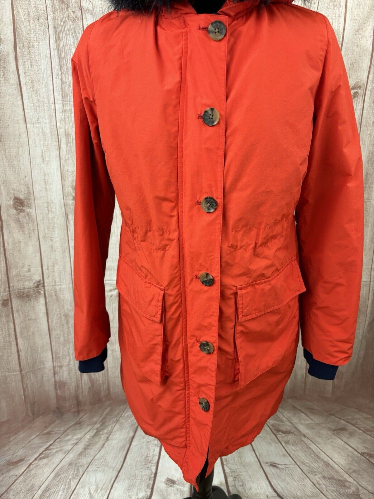 BODEN MASDEN RED COAT PARKA SIZE 14 BLACK FAUX FU… - image 3