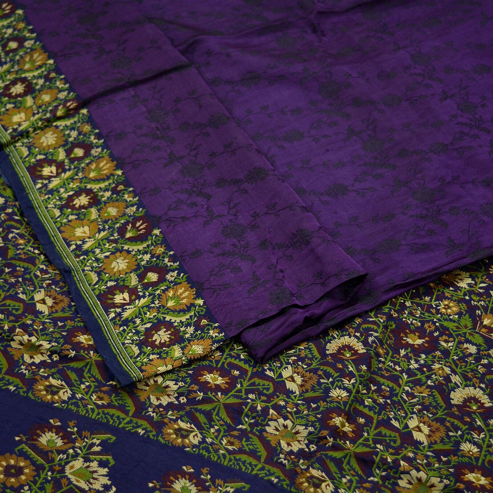 Vintage Heavy Sari Purple & Blue Pure Satin Silk … - image 18