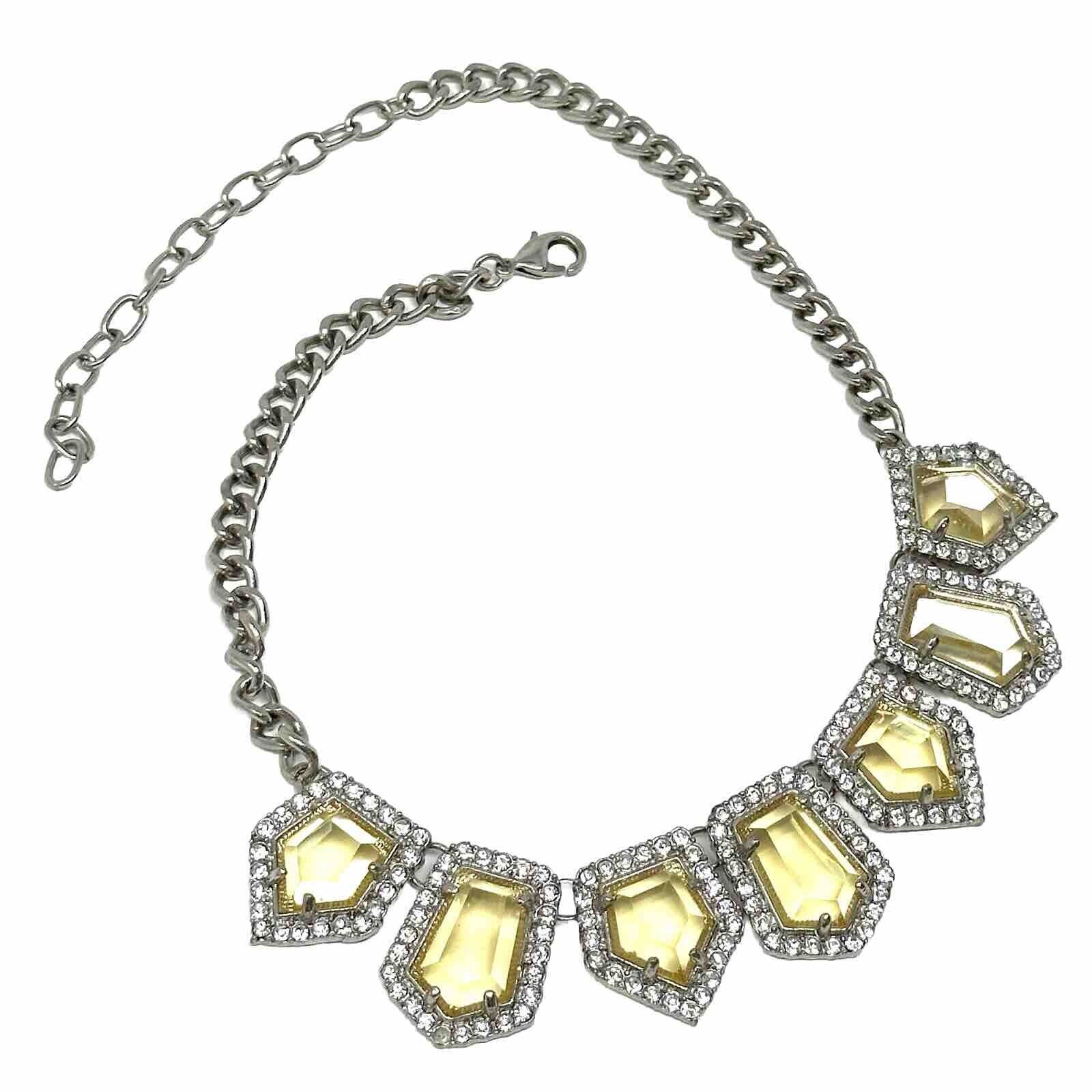 Vintage Silver Color Yellow Rhinestone Necklace - image 2