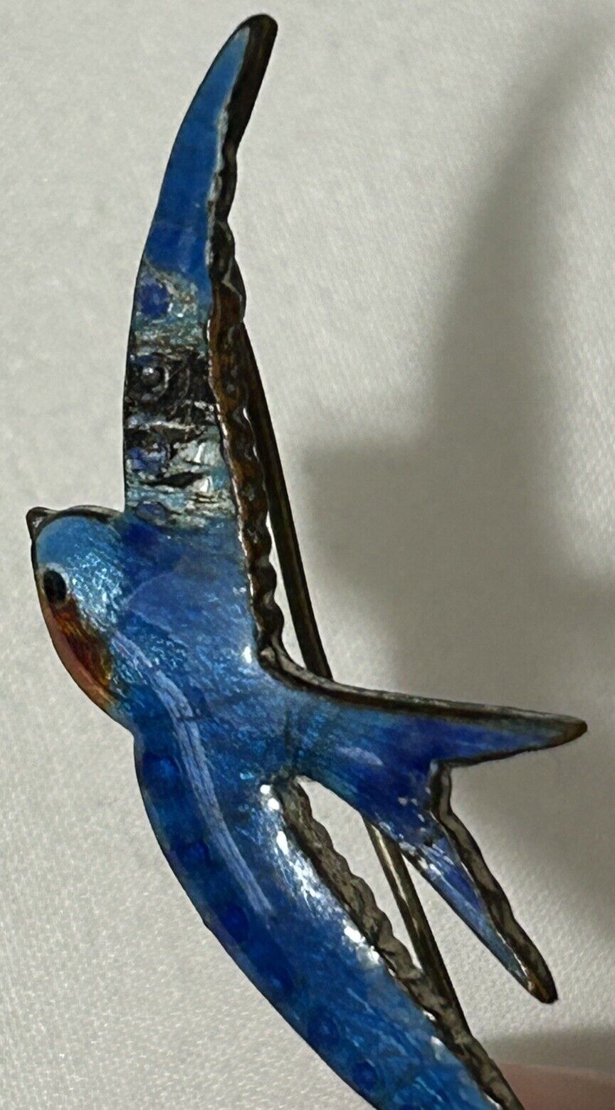 Vtg Art Deco Nouveau Swallow Bluebird Guilloche E… - image 6