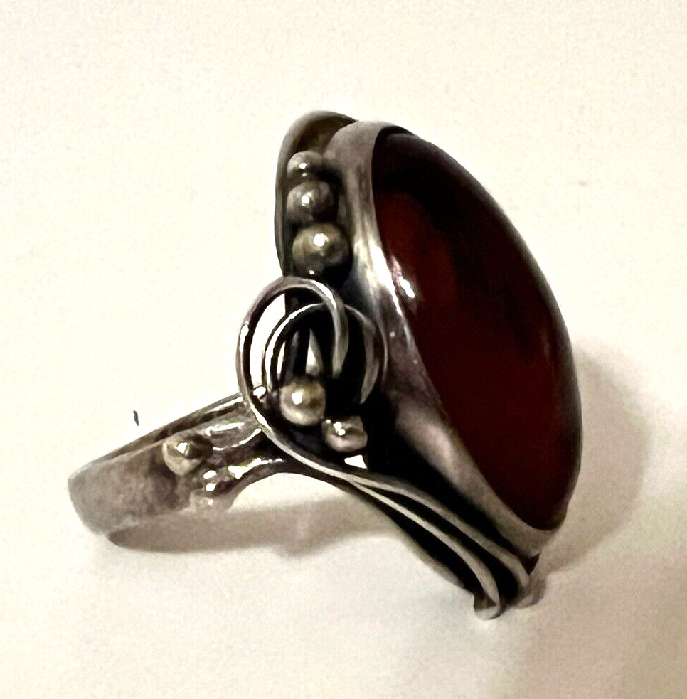 Vintage Sterling Silver .925 Large Oval Amber Ring - image 2