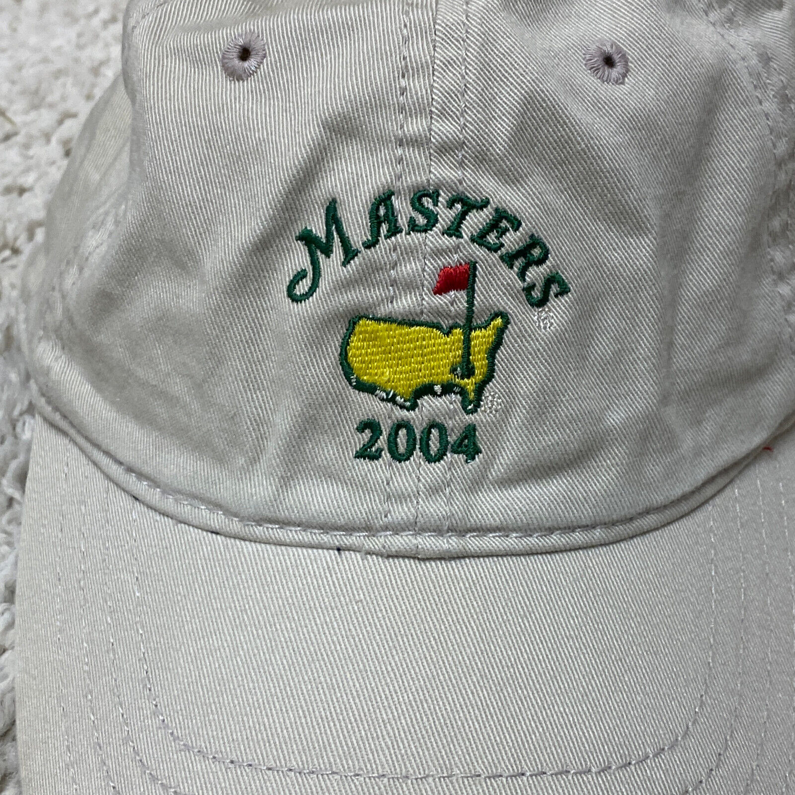 VTG The Masters Hat Beige Tan Yellow Green Strapb… - image 2