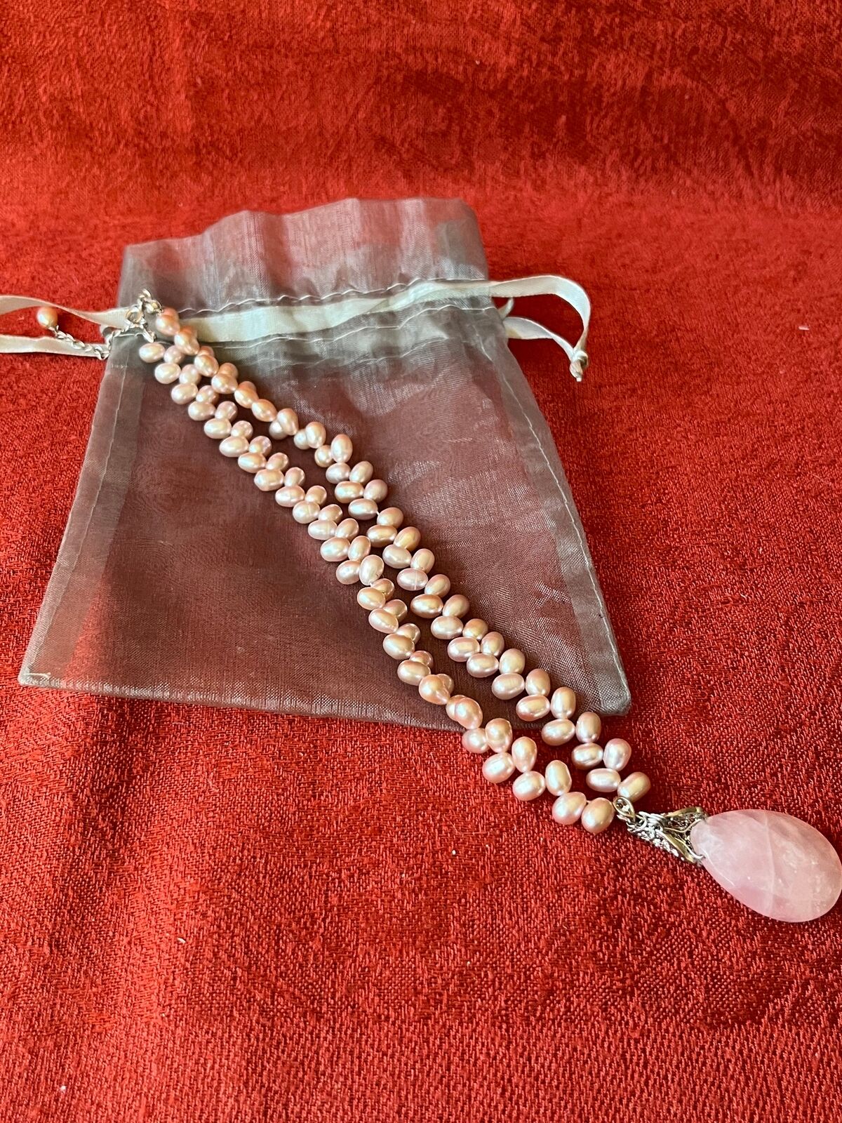 Freshwater Pearl and Rose Quartz Necklace - image 2