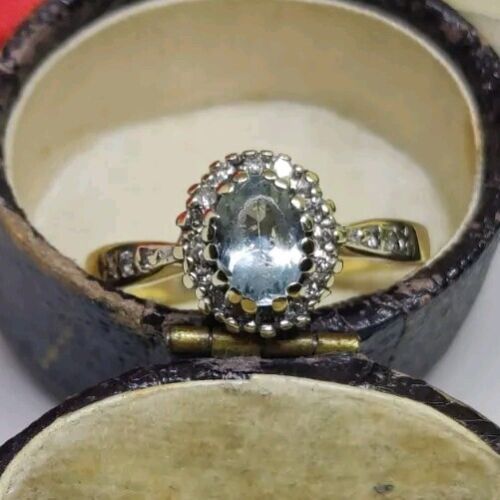 9ct Topaz and Diamond Cluster RIng in UK Hallmark… - image 1