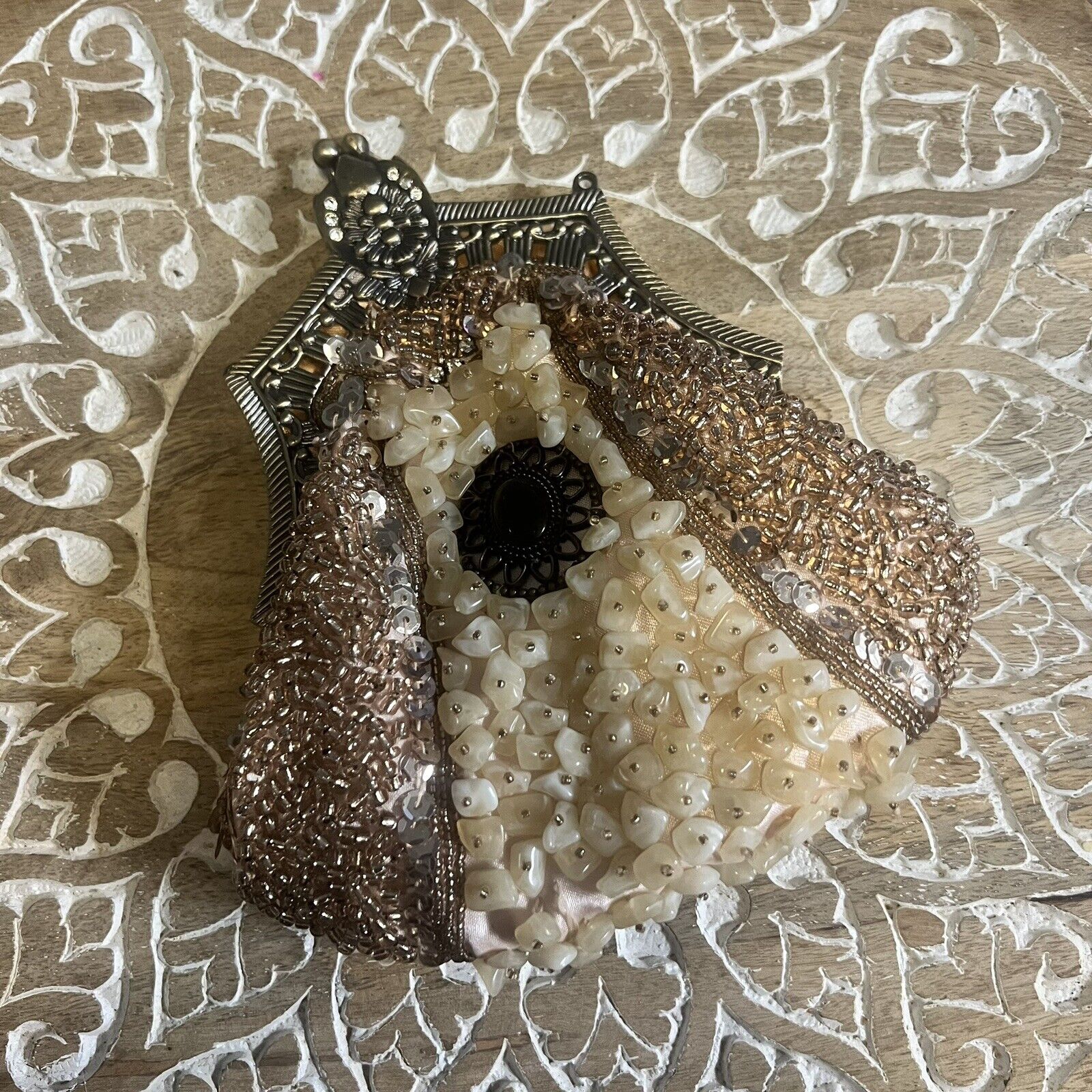 vintage rose gold beaded sequin clutch - image 2