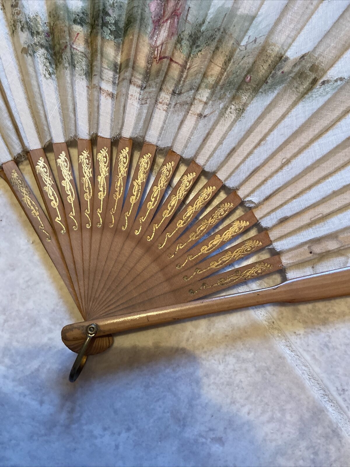 HAND FAN French Antique Old Lace Wood Romantic Bl… - image 5