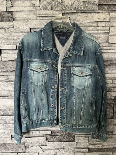 VTG TOMMY HILFIGER DISTRESSED DENIM JACKET MEN SI… - image 1