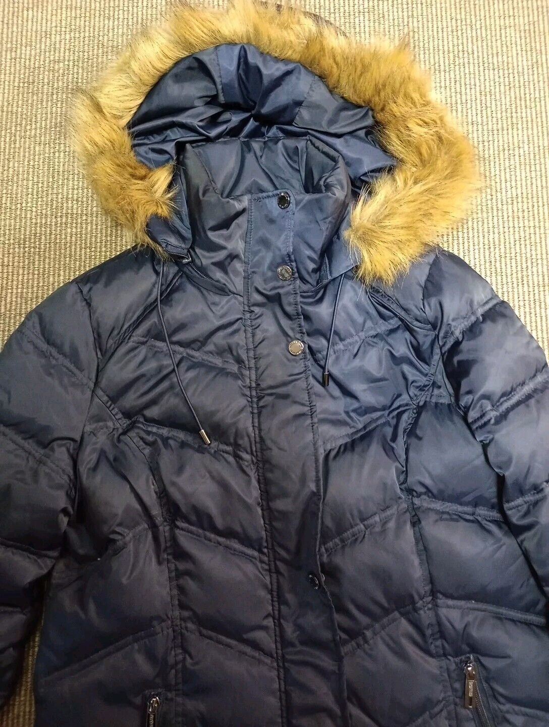 Kenneth Cole Chevron Down Parka Jacket Navy Faux … - image 4