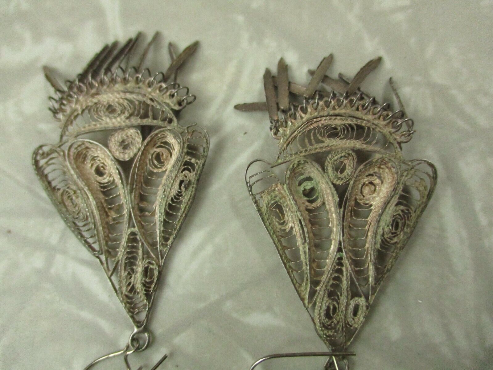 Antique filigree silver earrings dangle statement… - image 8