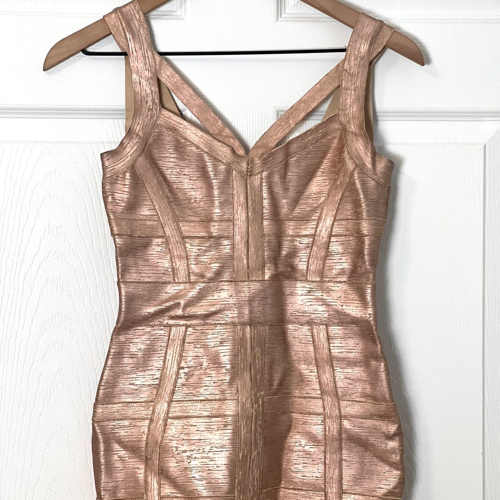 Rose Gold Bandage Bodycon Cocktail Dress - image 7