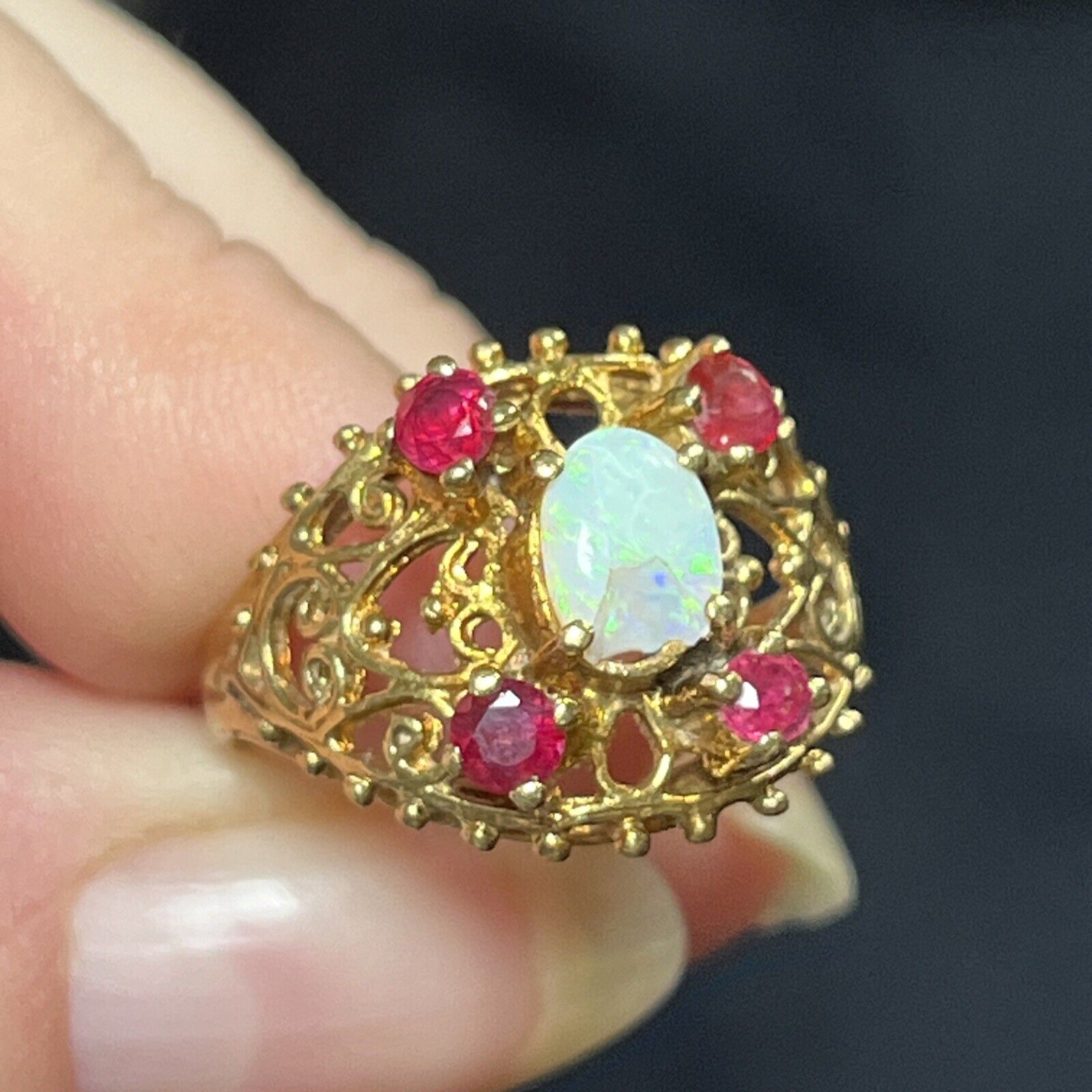 Antique Ruby And Opal Ring 14k Yellow Gold. Victo… - image 1