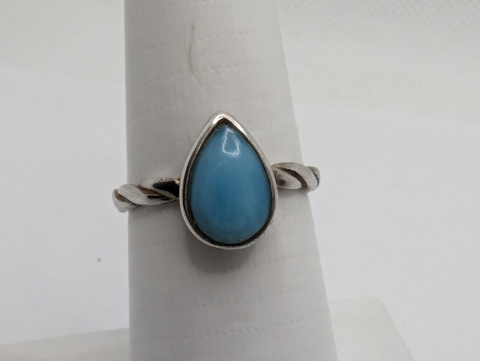 Sterling Silver 925 Teardrop Larimar Ring Size 7 - image 1