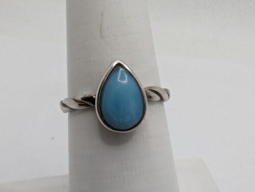 Sterling Silver 925 Teardrop Larimar Ring Size 7 - image 1