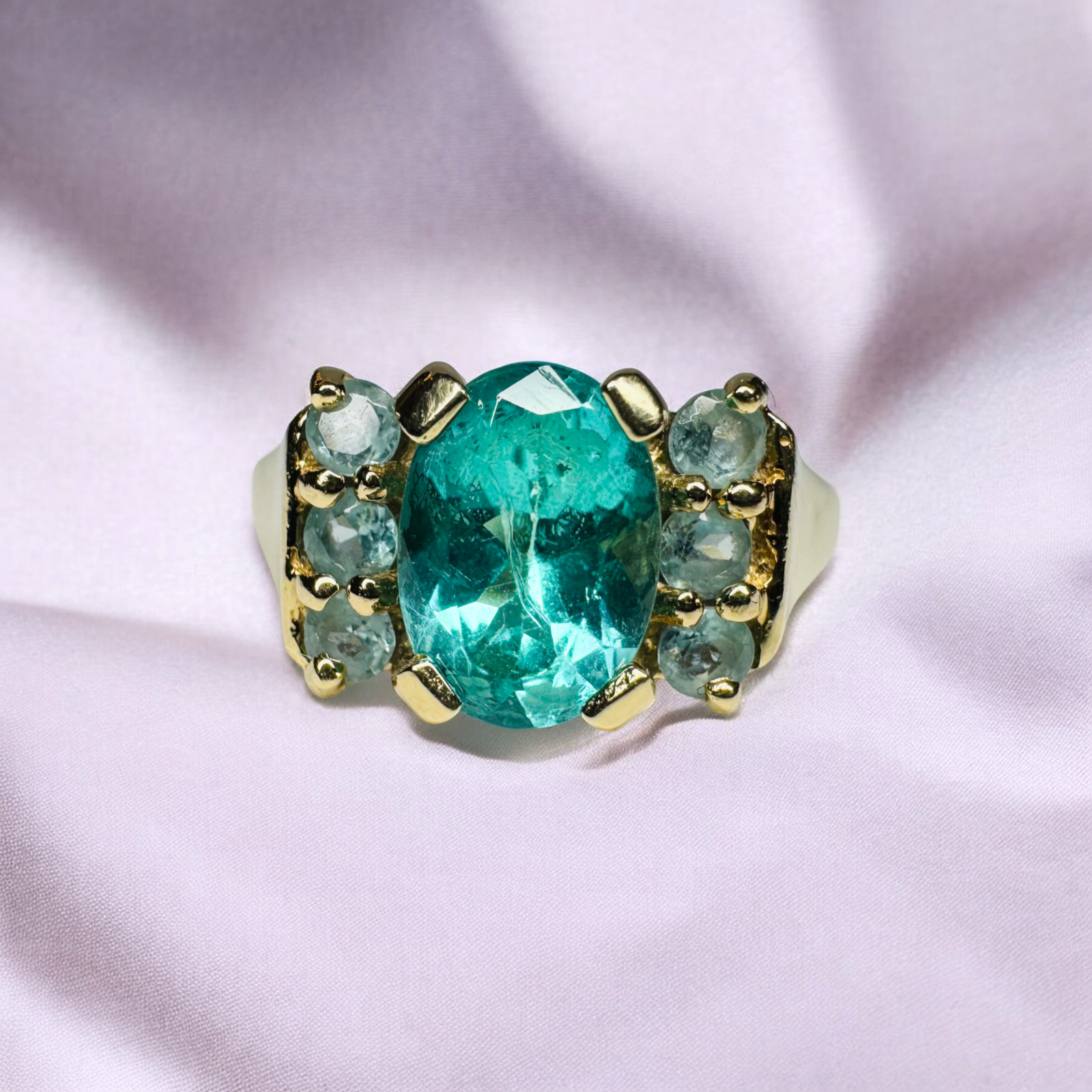 VINTAGE- 10K Gold- Natural Paraiba Apatite Ring -… - image 11