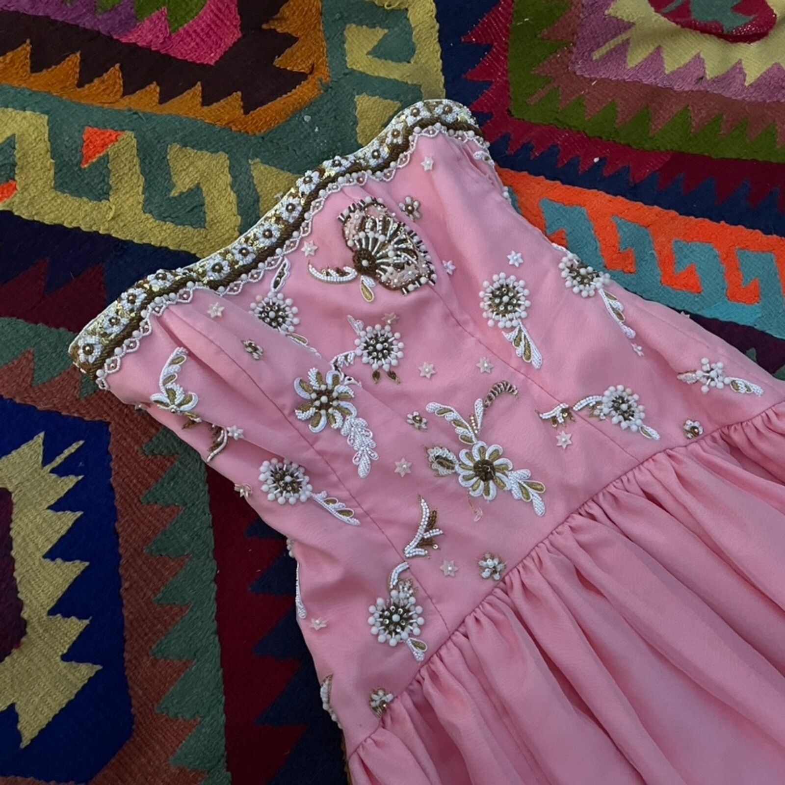 Vintage Pink Embellished Victor Costa Formal Dres… - image 2