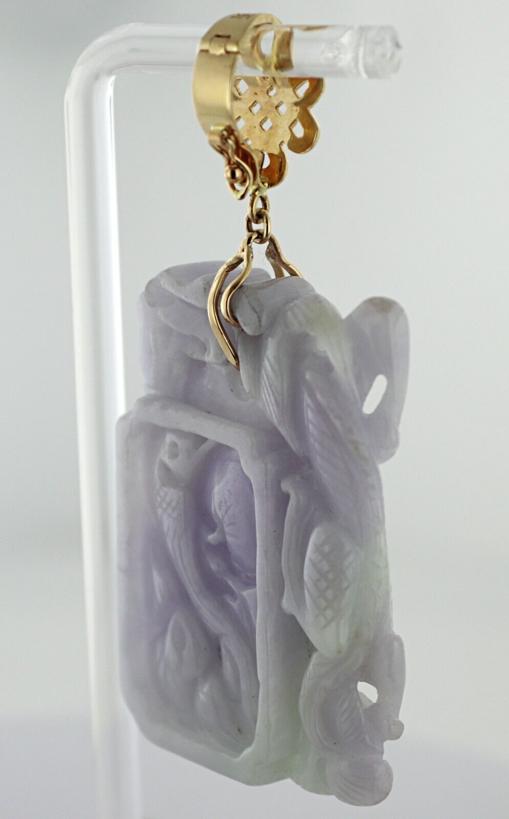 Carved Jadeite, 14K Yellow Gold Pendant - image 9