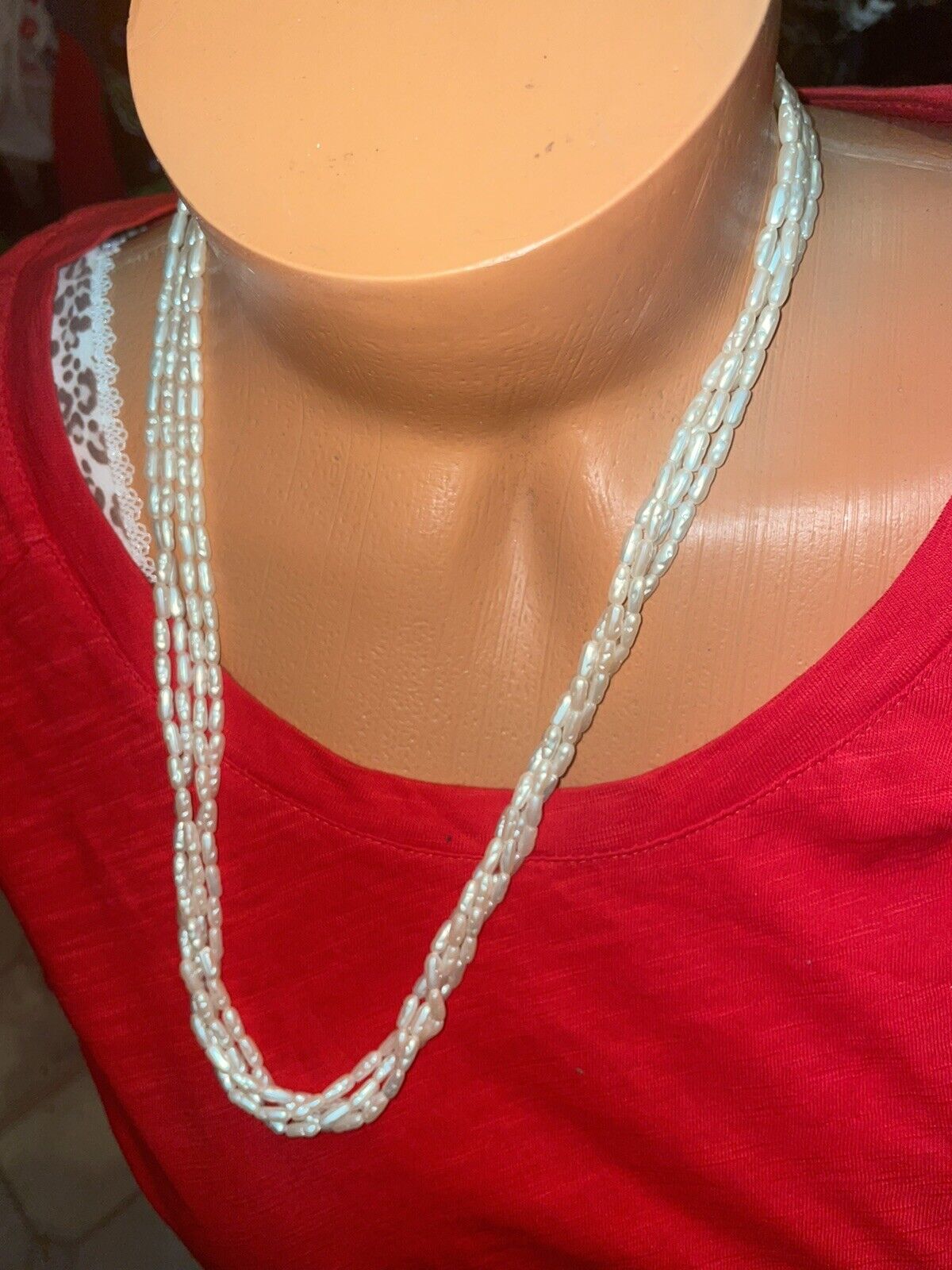 Vintage Trifari faux Pearl Necklace four strings - image 3