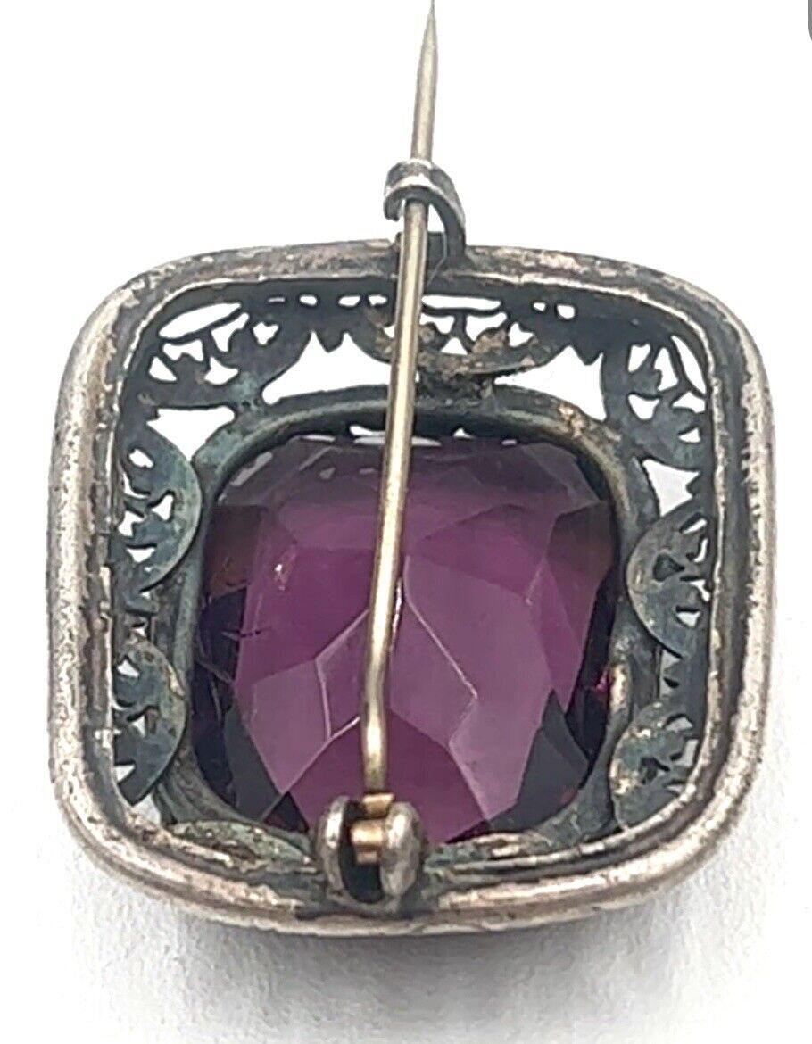 ANTIQUE Victorian  Amethyst Sterling Silver BROOC… - image 9