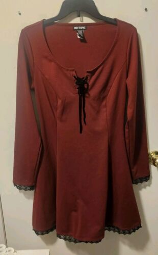 HOT TOPIC Stretch Corset Dress LARGE Burgundy W/ … - image 1