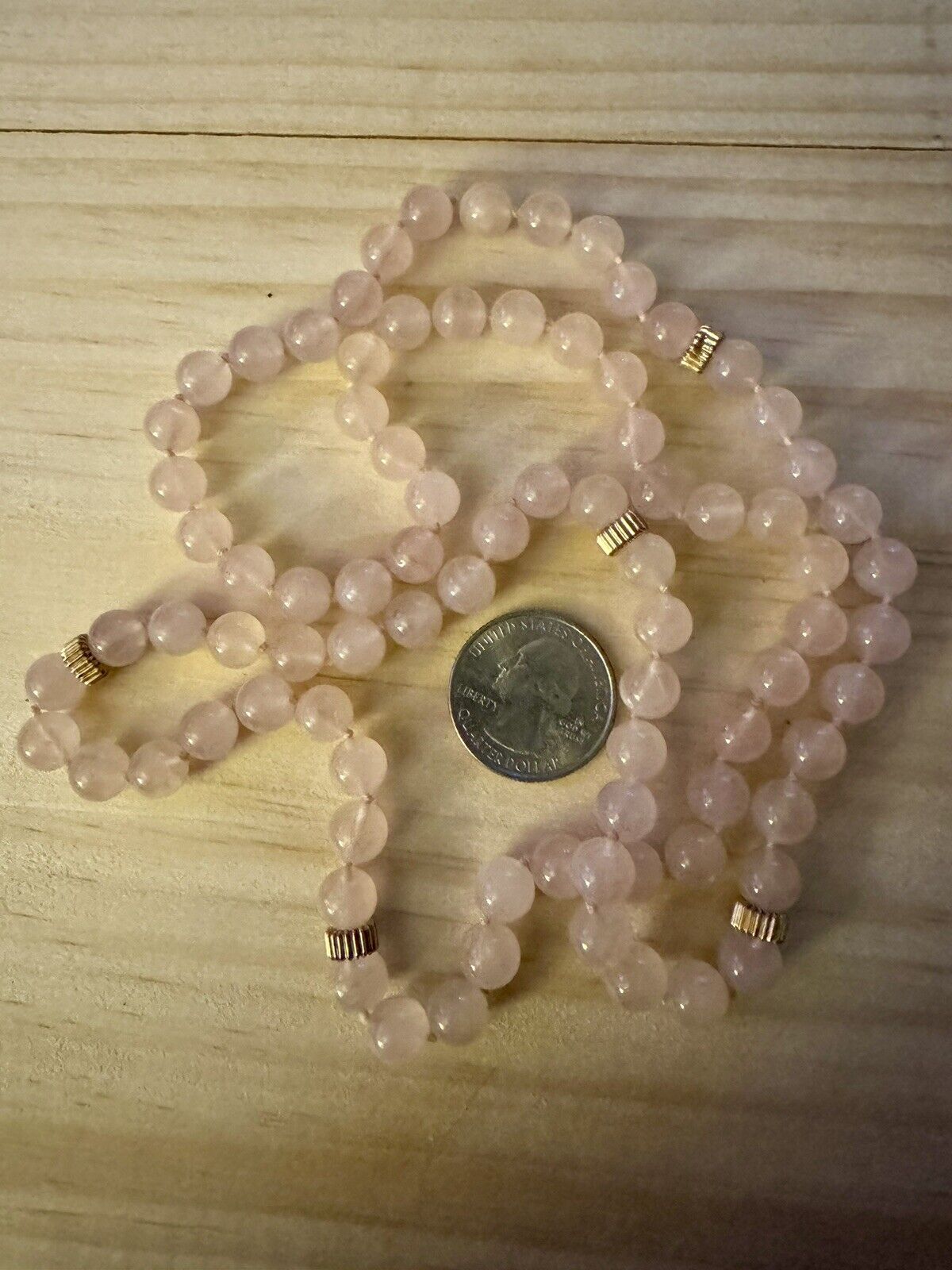 Vintage Hand-Knotted 14k Gold & Rose Quartz Beade… - image 3