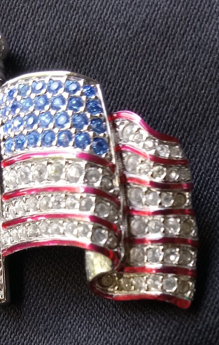 American Flag Swarovski Crystal Vintage Pin Brooc… - image 3