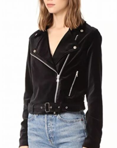 Paige Black Velvet Moto Biker Shanna Jacket Zip B… - image 1