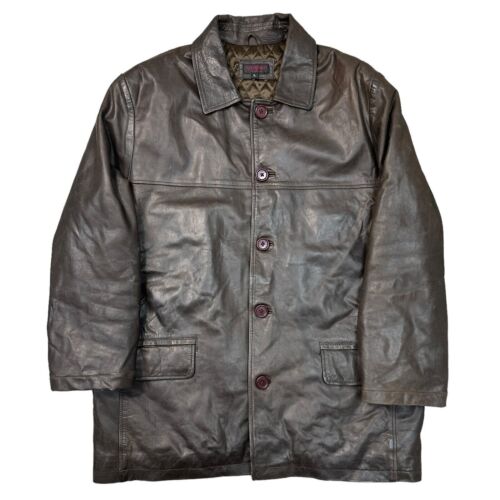 Vintage Real Leather Jacket Button Up Biker Heavy… - image 1