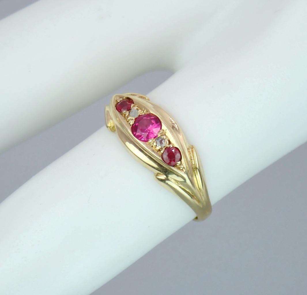 Pretty Antique Edwardian 18K Gold Diamond Pink To… - image 13