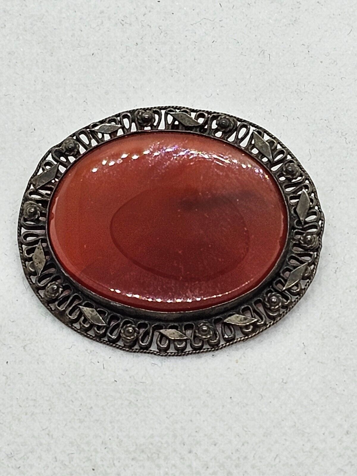 Antique Sterling silver Carnelian Brooch - image 1