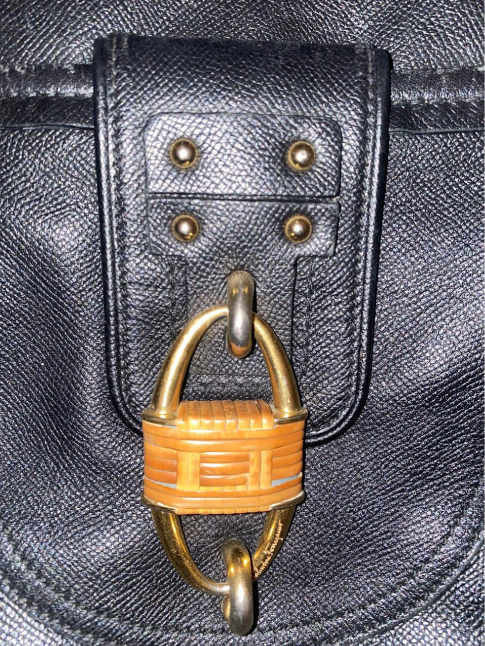 Salvatore Ferragamo Black Leather Wicker Padlock … - image 7